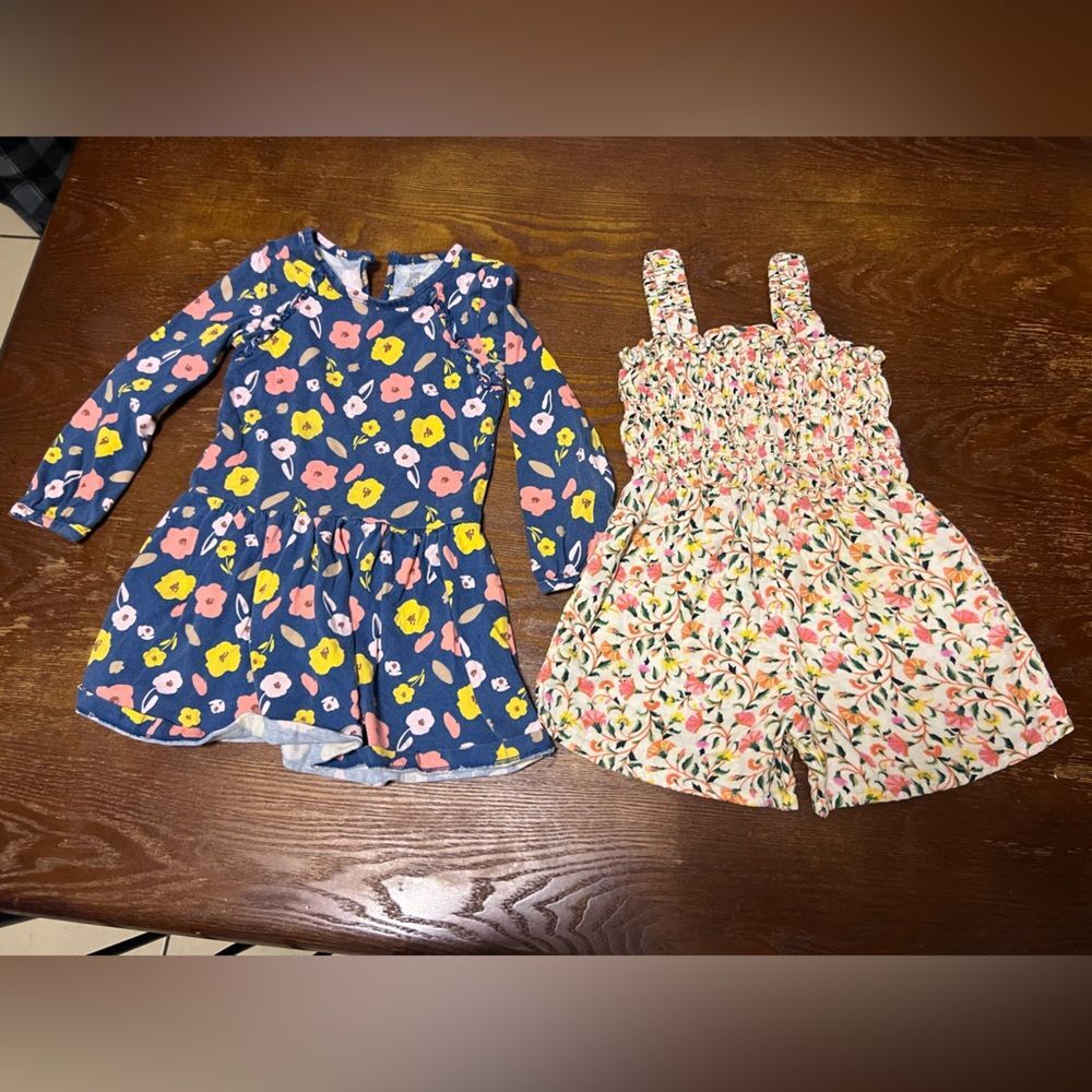 2 Bundle Dresses Girls 3T Cute Spring Floral Outdoor Romper Long Sleeve Casual